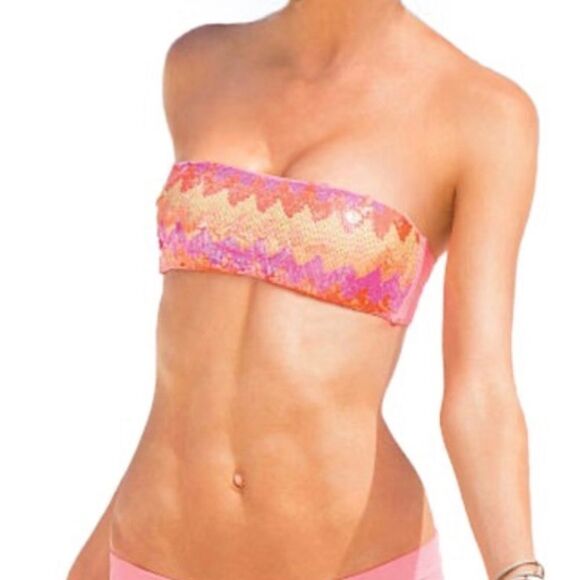 Victoria’s Secret pink chevron Sequin Bikini Bandeau strapless bra top -L - Picture 1 of 8